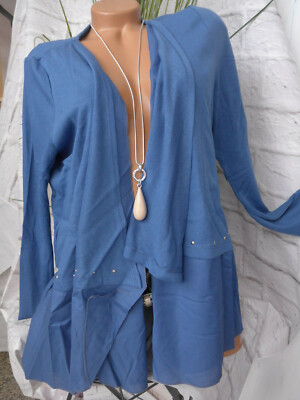 Together Strickjacke Jacke Long Gr. 42 bis 48 blau (303) 