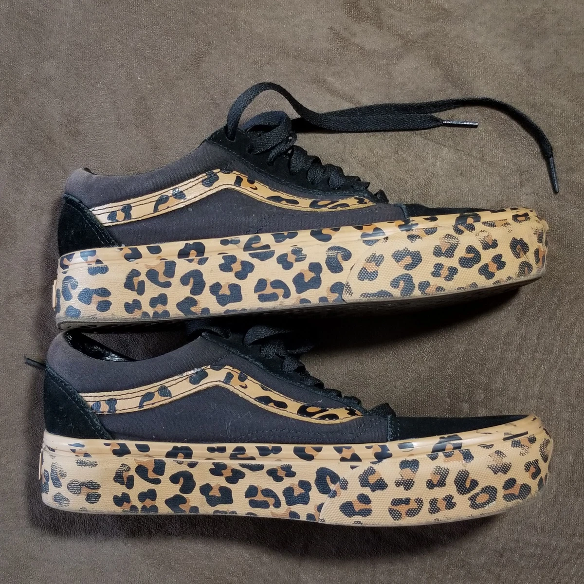 Vans Old Skool Platform Leopard Cheetah Print Sneakers Black