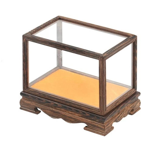Cubierta de exhibición rectangular de madera de wengué marco de madera base cúpula de vidrio caja - Imagen 1 de 3