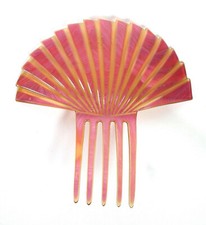 Art Deco hair comb pink celluloid fan shape NO US IMPORT FEES
