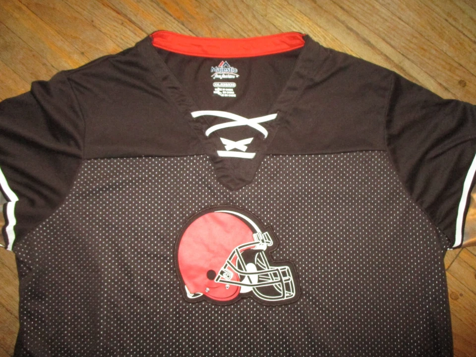 CAMISA JERSEY 2XL Mujer CLEVELAND BROWNS Cuello Con Cordones Bordado Casco Logo XXL Foto 2 de 4