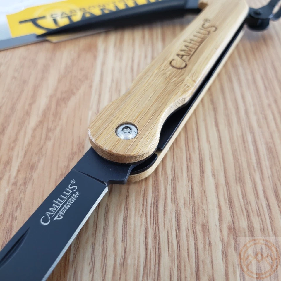 Cuchillo Plegable Camillus Marlin Spike Linerlock AUS-8 Hoja de Acero Mango de Bambú Foto 3 de 4