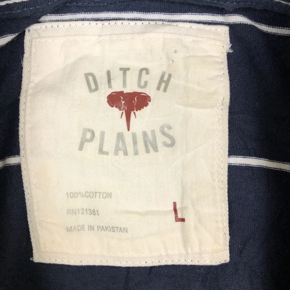 Ditch Plains polo shirt mens L blue white striped 100% Cotton Golf Dadcore - Image 3 of 4