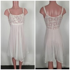 VTG Vanity Fair Sheer Chiffon Negligee Bridal White Baby Doll Sz 32 Nightie Gown