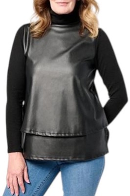 DG2 by Diane Gilman Women's Double Layer Easy Top Turtleneck Black