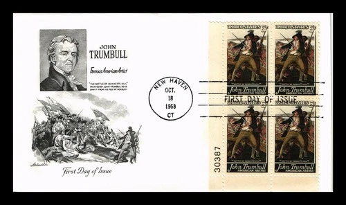 US COVER JOHN TRUMBULL AMERICAN ARTIST FDC PLATE BLOCK ARTMASTER CACHET