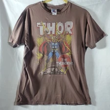 Vintage Thor T-Shirt Junk Food Men’s Small Marvel Hero Graphic Brown Distressed