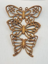 Vintage HOMCO 7537 Syroco Butterfly Faux Wood Wicker Wall Decor Set of 3 MCM