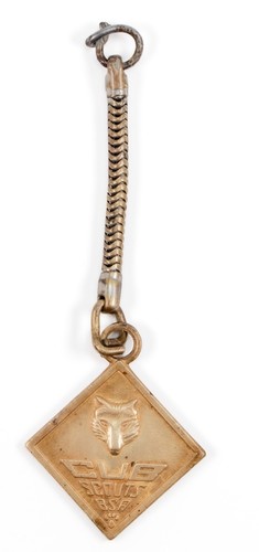 Vintage Cub Boy Scouts BSA Wolf Pack Promise Pledge Keychain Pendant Snake Chain