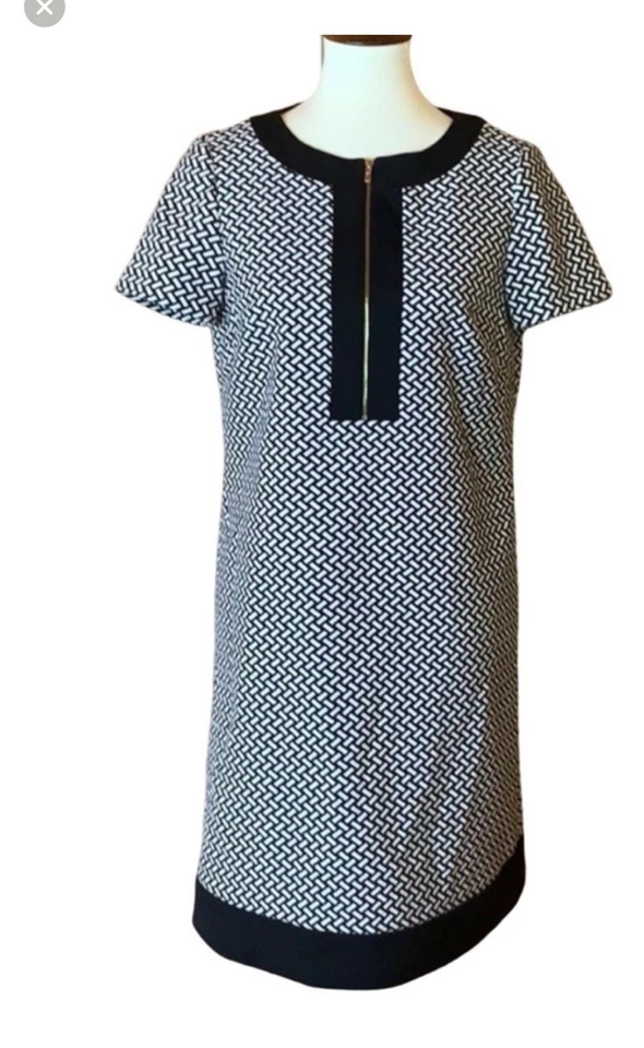 Vestido de Coquetel Tahari ASL Levine Estampa Geo Colorblock Zíper Preto Branco Tamanho 6 - Imagem 2 de 4