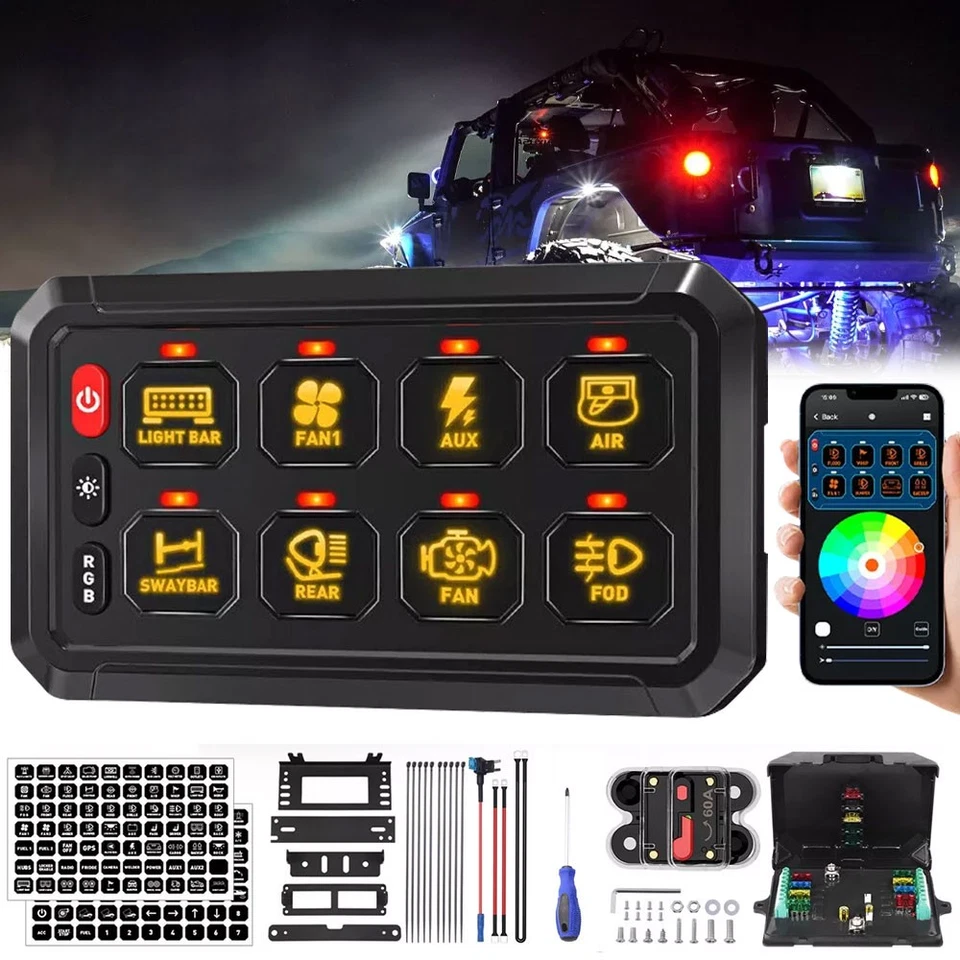 Wireless 8 Gang Switch Panel Circuit Control Box For LED Light Bar 12/24V Marine - Изображение 2 из 4