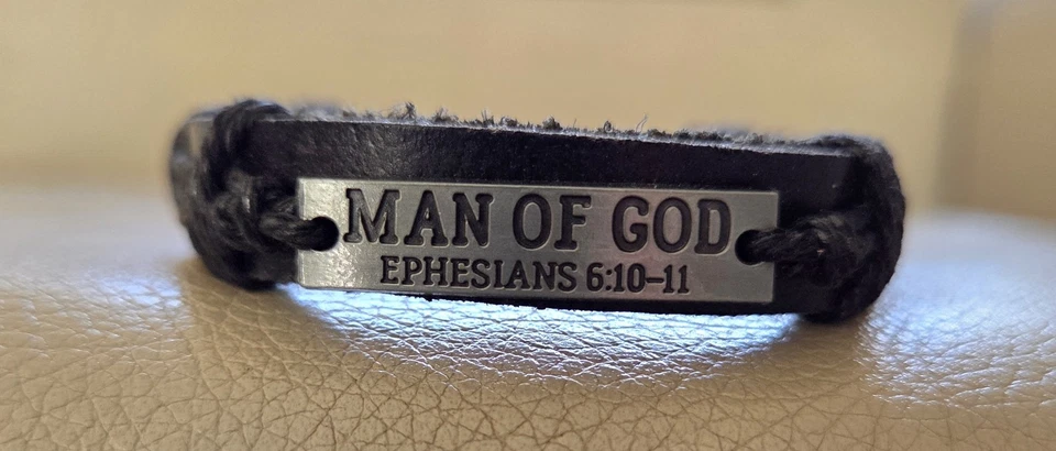 Christian Leather Bracelet for Men Wristband Jewelry Gifts Ephesians Verse Black - Image 2 of 4