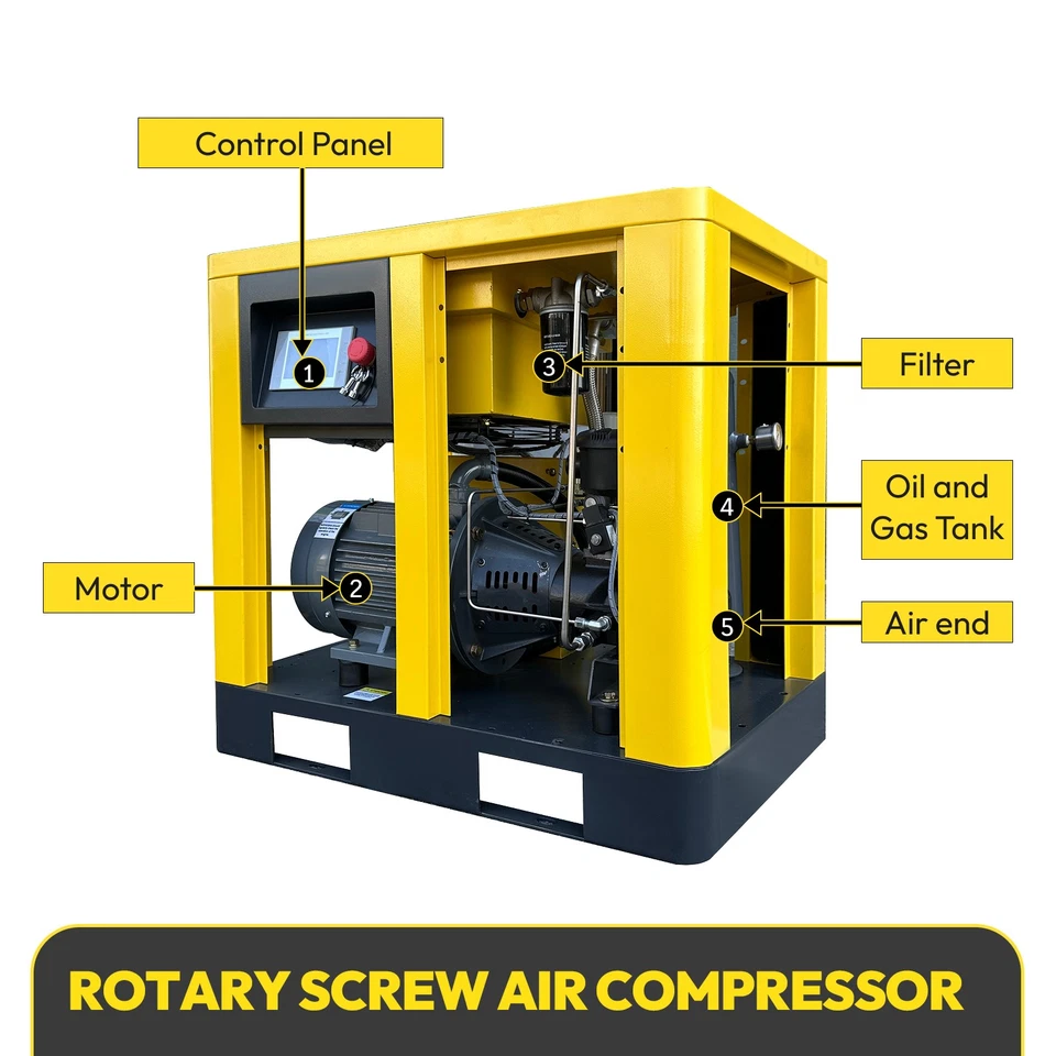 Compressor de ar parafuso rotativo industrial 10 HP 208V-230V 3 fases VFD 38 CFM 125PSI - Imagem 3 de 4
