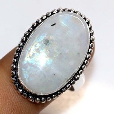 Rainbow Moonstone 925 Silver Plated Ring US 8 Bridal Jewelry Most Beautiful JW