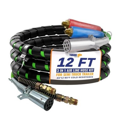 Semi Truck Air Line Kit 12FT 3-in-1 ABS | Tractor Trailer Air Hoses with 7-Way
