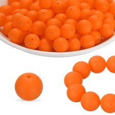 180Pcs Silicone Beads 9mm Round Rubber Focal Beads Bulk, Orange-Red