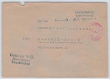 All. Bes. Barfrankatur Geb&uuml;hr bezahlt Beleg SAARBR&Uuml;CKEN 7.1.47 875