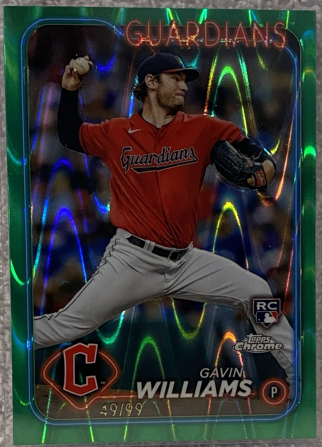 2024 Topps Chrome Green Wave Refractor - 49/99 Gavin Williams #15 RC - Guardians