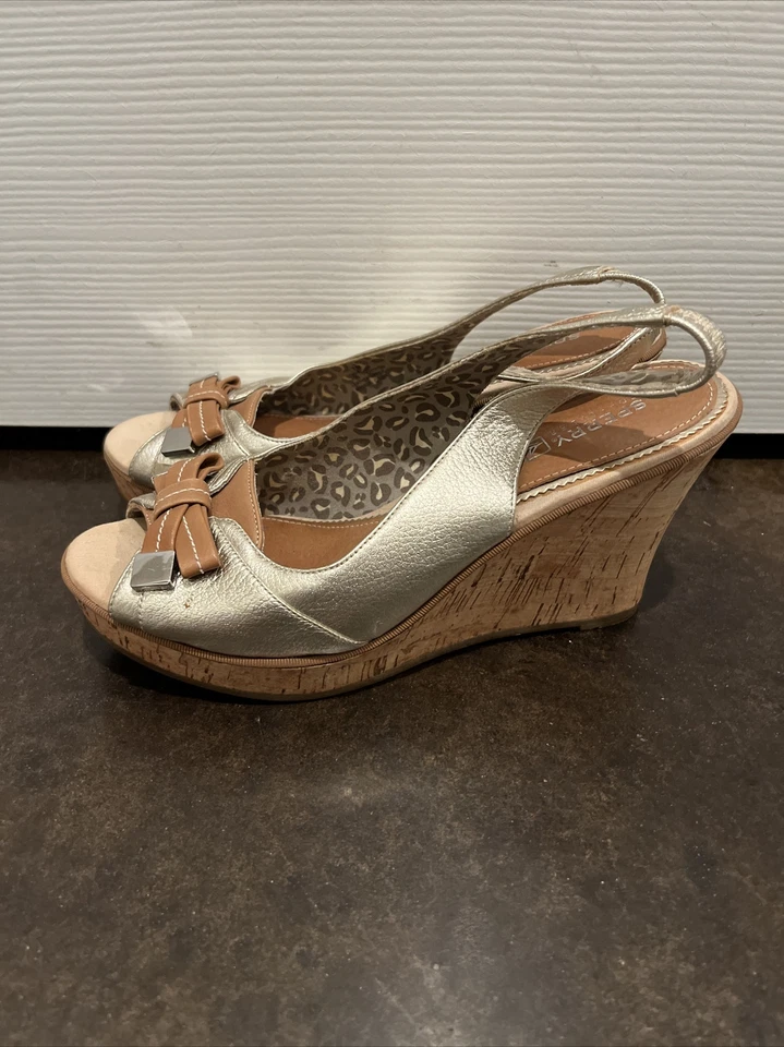 Sperry Top Sider Southsea  Leather Open Toe Slingback Cork Wedges shoes Size 7 M - Image 3 of 4