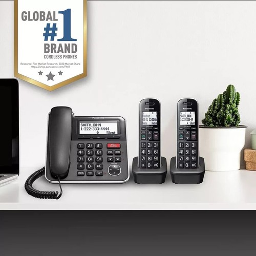 PANASONIC Expandable Corded Cordless Phone System Answering Machine 2 Handsets - Zdjęcie 3 z 10