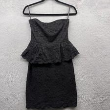 Ann Taylor Womens Dress Black Strapless Lace Peplum Zip Bodycon Size 0