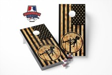 American Flag Lineman Wood Cornhole Board Vinyl Wrap Laminated Sticker Set Decal
