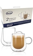 Bacimi Double Wall Borosilicate Clear Glass Coffee Tea Cups 12oz / 350ml 2 Pack