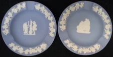 Set of 2 Wedgwood Blue Jasperware Vintage 1959 Ashtrays 4 1/2" with Greek Motifs