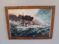 Large Picture Old Warship Battleship Naval Ship Framed Wall Hanging Picture