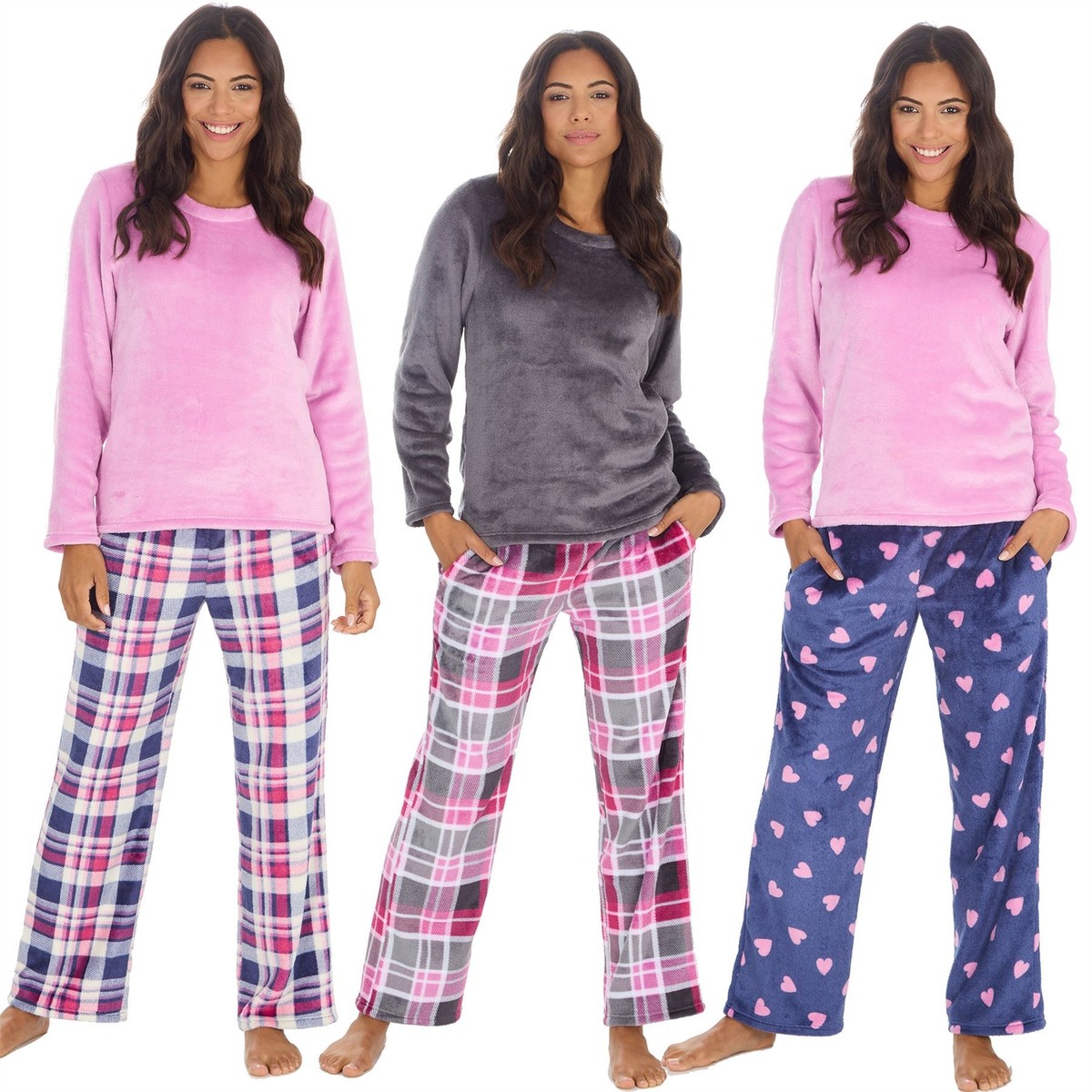 Mens Fleece Super Soft Fluffy Pyjamas Ladies Plush Fleece 2-Piece  Lounge Set Long Sleeved Pyjama Winter Loungewear PJs UK