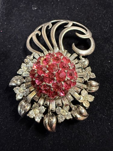 PENNINO Sterling Silber Rosa & Kristall Strass Art Deco Sunburst Floral Pin - Bild 4 von 8
