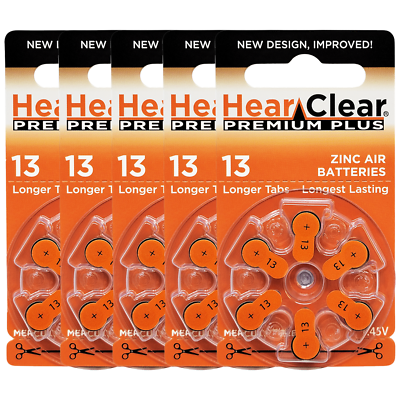 HearClear Size 10 High Capacity Zinc Air 1.45V Hearing Aid Batteries 60 Pack Miracell Bonus