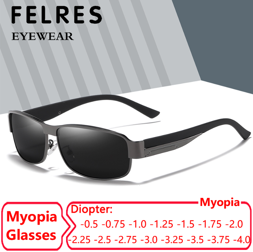 Men's Oval Polarized Sunglasses with Metal Tinted Myopia Lenses