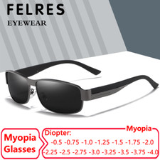 Men Metal Tinted Myopia Nearsighted Glasses Oval Polarized Lens Sunglasses New