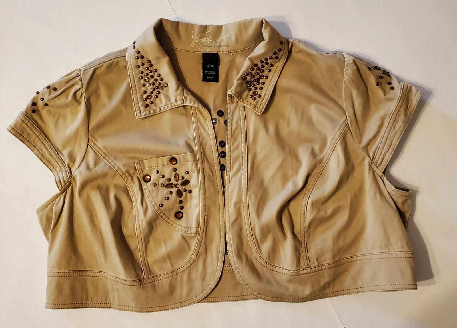 Venezia Supreme Demi Gilet avec Cap Manches Tan avec Embellissements Gem 18/20