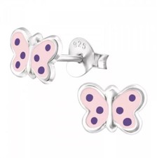 Butterfly 925 Sterling Silver Light Pink  Purple Dot Stud Earrings