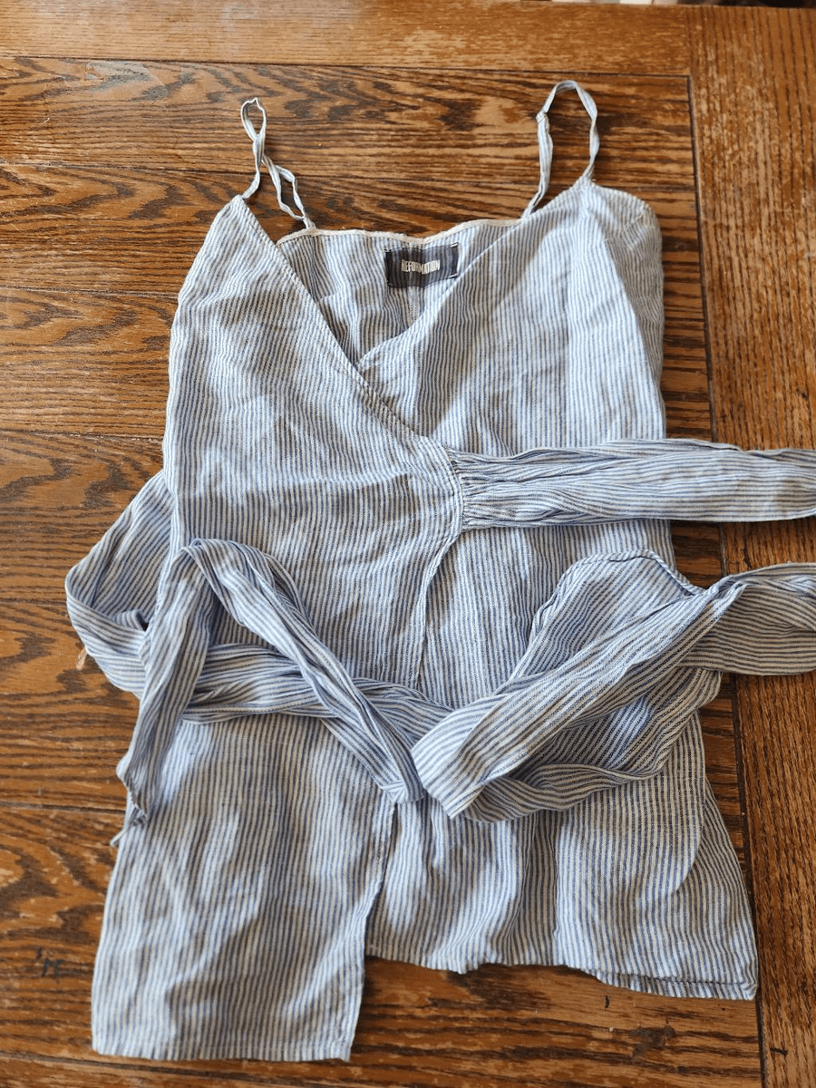 reformation striped linen dress Reformation Angela linen striped dress sz XS