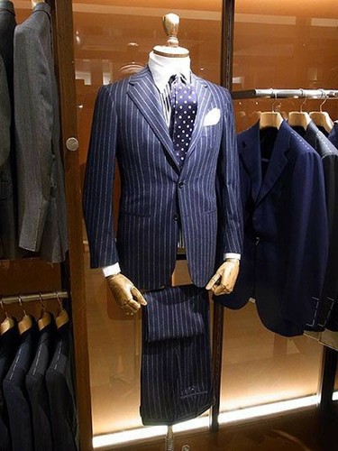 Men Blue Stripes Suit Stylish Designer Wedding Dinner Party Suits (Coat+Pants) - Afbeelding 1 van 2