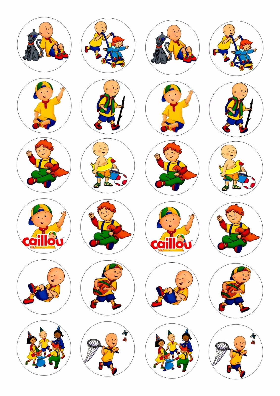 24 CAILLOU CUPCAKE TOPPER WAFER RICE EDIBLE FAIRY CAKE BUN TOPPERS
