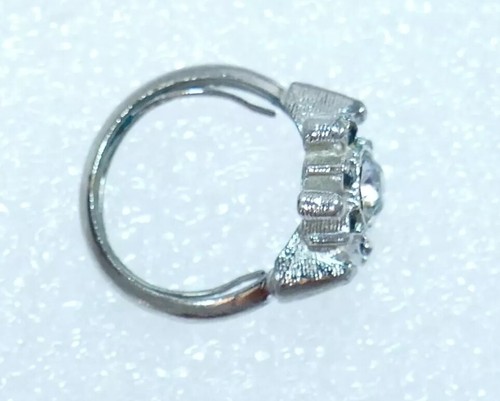 AVON Starsong Silver Tone Clear and Blue Rhinestone Adjustable Ring 4.75-5.5 - Picture 7 of 9