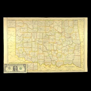 Antique OKLAHOMA Map Railroad LARGE Original CRI&P RR MKT St Louis San Francisco