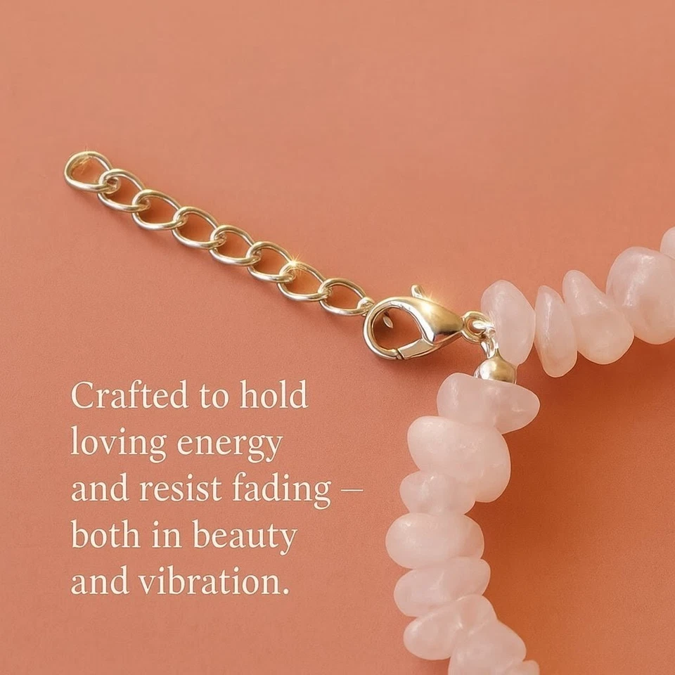 Pulsera de cristal de piedra astillada de cuarzo rosa, acero inoxidable Foto 4 de 4