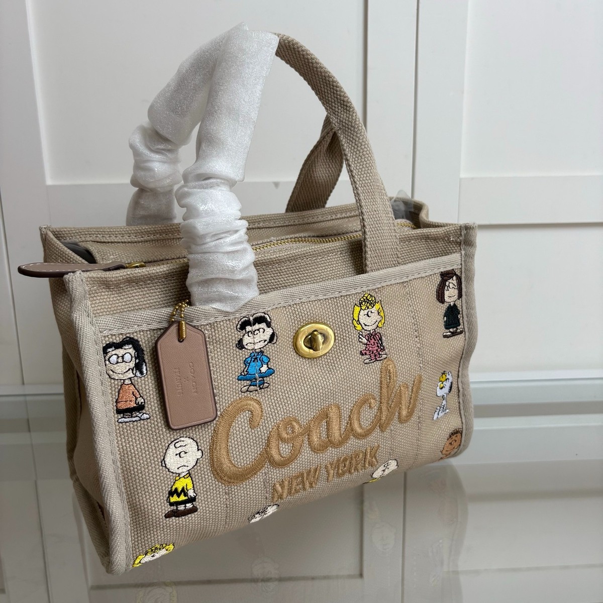 COACH x PEANUTS Cargo Tote Bag 26 Dark Natural Multi CBH43