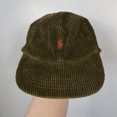 Polo Ralph Lauren Cord Cap Mütze, Khaki Grün, Vintage Lederriemen Lo Life