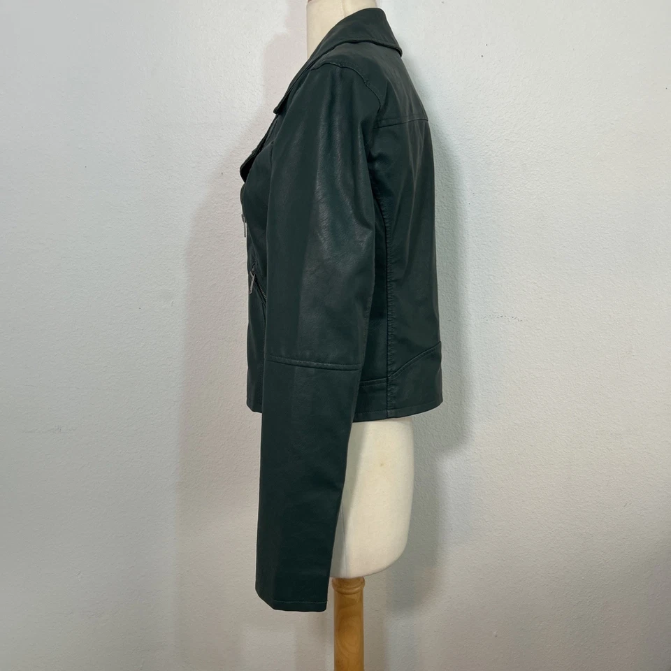 SOLO Chaqueta Moto Mujer 4 Verde Imitación Cuero Motociclista Cremallera Edgy Dark Academia Foto 4 de 4