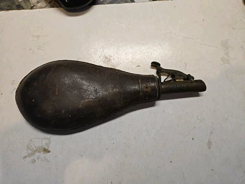 Vintage 1857-1865 Civil War Leather Gunpowder Flask,Flask & Cap Co,4 Lbs,Pouch
