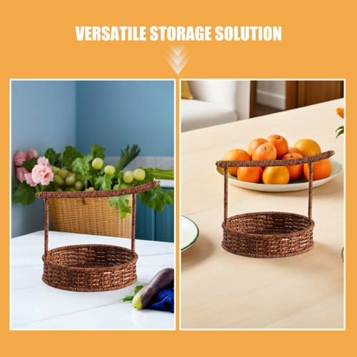  Cesta de almacenamiento redonda de mano cestas de frutas secas exhibición plana - Imagen 12 de 12