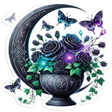 Black Roses Moon Moths - Vinyl Decal Sticker - Car Window Laptop - 132
