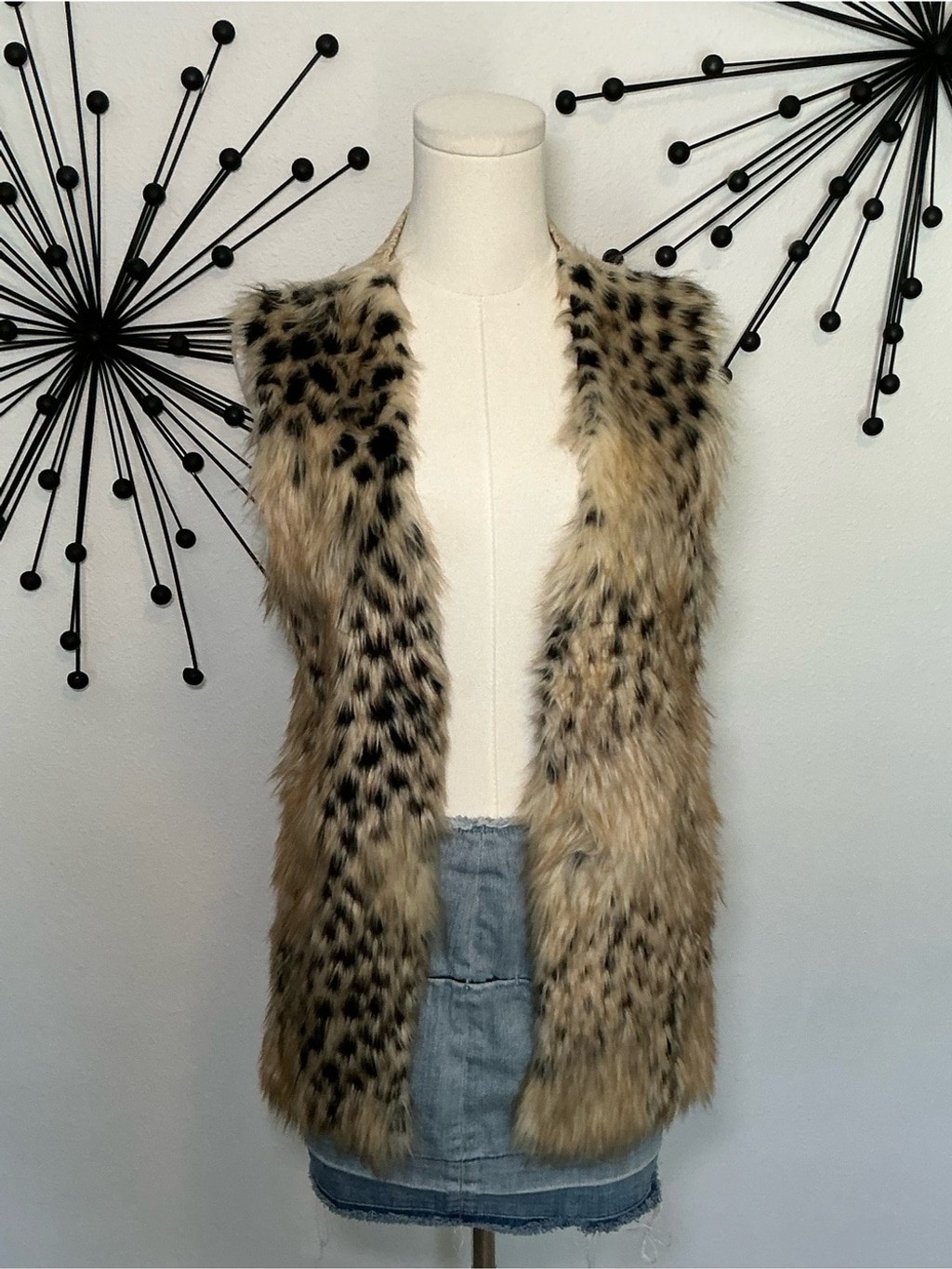 Xhilaration Leopard Faux Fur Sweater Vest Open Front Y2K Boho Small