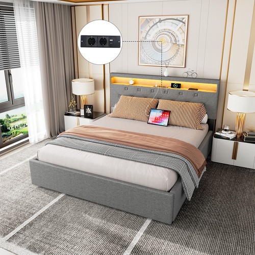 RGB-LED Polsterbett Doppelbett 160x200 mit Ladestation Stauraumbett Bettgestell - Bild 5 von 21